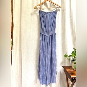 Blue Island Strapless Wide Leg Pant Romper Jumpsuit Blue White Striped XS